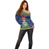 Niue Christmas Off Shoulder Sweater Coat of Arms and Map Beautiful Merry Xmas Snowflake LT03 - Polynesian Pride