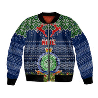Personalised Niue Christmas Bomber Jacket Coat of Arms and Map Beautiful Merry Xmas Snowflake LT03 Unisex Blue - Polynesian Pride
