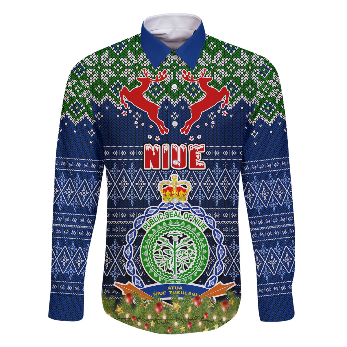 Personalised Niue Christmas Family Matching Summer Maxi Dress and Hawaiian Shirt Coat of Arms and Map Beautiful Merry Xmas Snowflake LT03 Son's Shirt Blue - Polynesian Pride