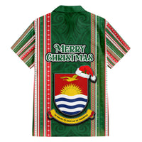 Kiribati Christmas Family Matching Puletasi Dress and Hawaiian Shirt Santa With Gift Bag Behind Ribbons Seamless Green Maori LT03 - Polynesian Pride