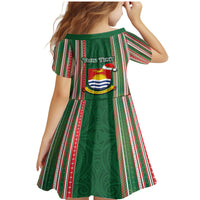 Custom Kiribati Christmas Family Matching Mermaid Dress and Hawaiian Shirt Santa With Gift Bag Behind Ribbons Seamless Green Maori LT03 - Polynesian Pride