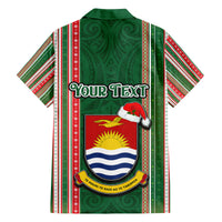 Custom Kiribati Christmas Family Matching Tank Maxi Dress and Hawaiian Shirt Santa With Gift Bag Behind Ribbons Seamless Green Maori LT03 - Polynesian Pride