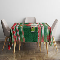 Custom Kiribati Christmas Tablecloth Santa With Gift Bag Behind Ribbons Seamless Green Maori LT03 - Polynesian Pride
