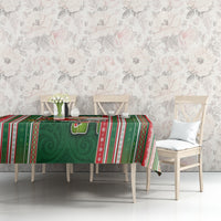 Custom Kiribati Christmas Tablecloth Santa With Gift Bag Behind Ribbons Seamless Green Maori LT03 - Polynesian Pride