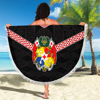 Tonga Beach Blanket Tonga Coat of Arms with Seamless Tapa Ngatu Pattern LT03 - Wonder Print Shop