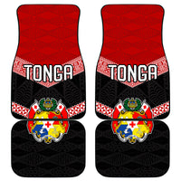 Tonga Car Mats Tonga Coat of Arms with Seamless Tapa Ngatu Pattern LT03 Black - Polynesian Pride