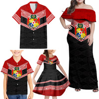 Tonga Family Matching Off Shoulder Maxi Dress and Hawaiian Shirt Tonga Coat of Arms with Seamless Tapa Ngatu Pattern LT03 - Polynesian Pride