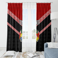 Tonga Window Curtain Tonga Coat of Arms with Seamless Tapa Ngatu Pattern LT03 - Polynesian Pride