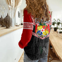 Tonga Women Casual Shirt Tonga Coat of Arms with Seamless Tapa Ngatu Pattern LT03 - Polynesian Pride