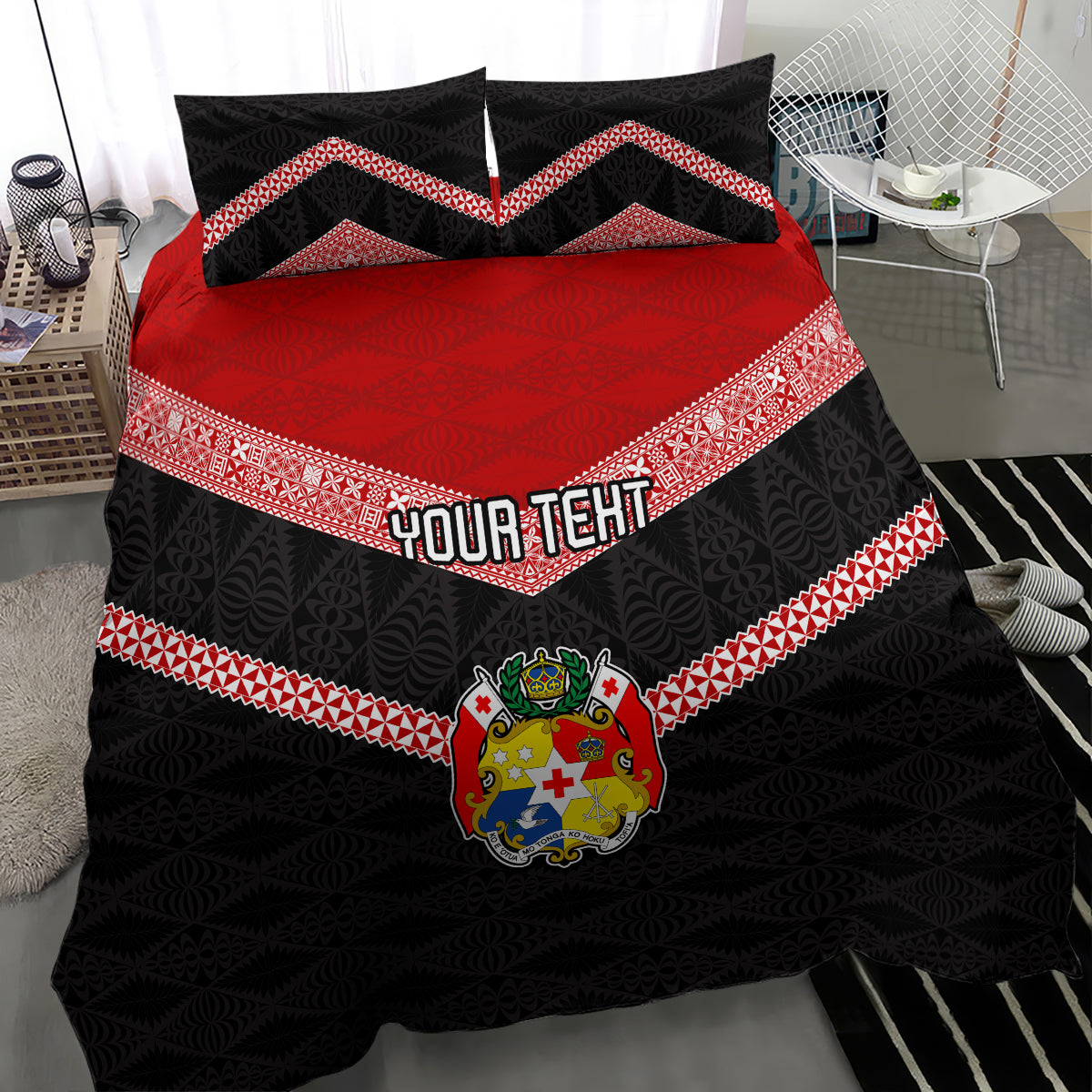 Personalised Tonga Bedding Set Tonga Coat of Arms with Seamless Tapa Ngatu Pattern LT03 - Polynesian Pride
