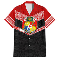 Personalised Tonga Family Matching Short Sleeve Bodycon Dress and Hawaiian Shirt Tonga Coat of Arms with Seamless Tapa Ngatu Pattern LT03 Dad's Shirt - Short Sleeve Black - Polynesian Pride