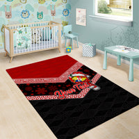 Personalised Tonga Christmas Area Rug Tongan Coat of Arms Santa With Ngatu Pattern Christmas Red Style LT03 - Polynesian Pride
