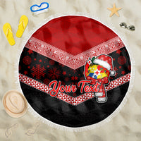 Personalised Tonga Christmas Beach Blanket Tongan Coat of Arms Santa With Ngatu Pattern Christmas Red Style LT03 One Size 150cm Red - Wonder Print Shop