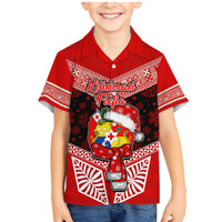 Personalised Tonga Christmas Family Matching Mermaid Dress and Hawaiian Shirt Tongan Coat of Arms Santa With Ngatu Pattern Christmas Red Style LT03 Son's Shirt Red - Polynesian Pride