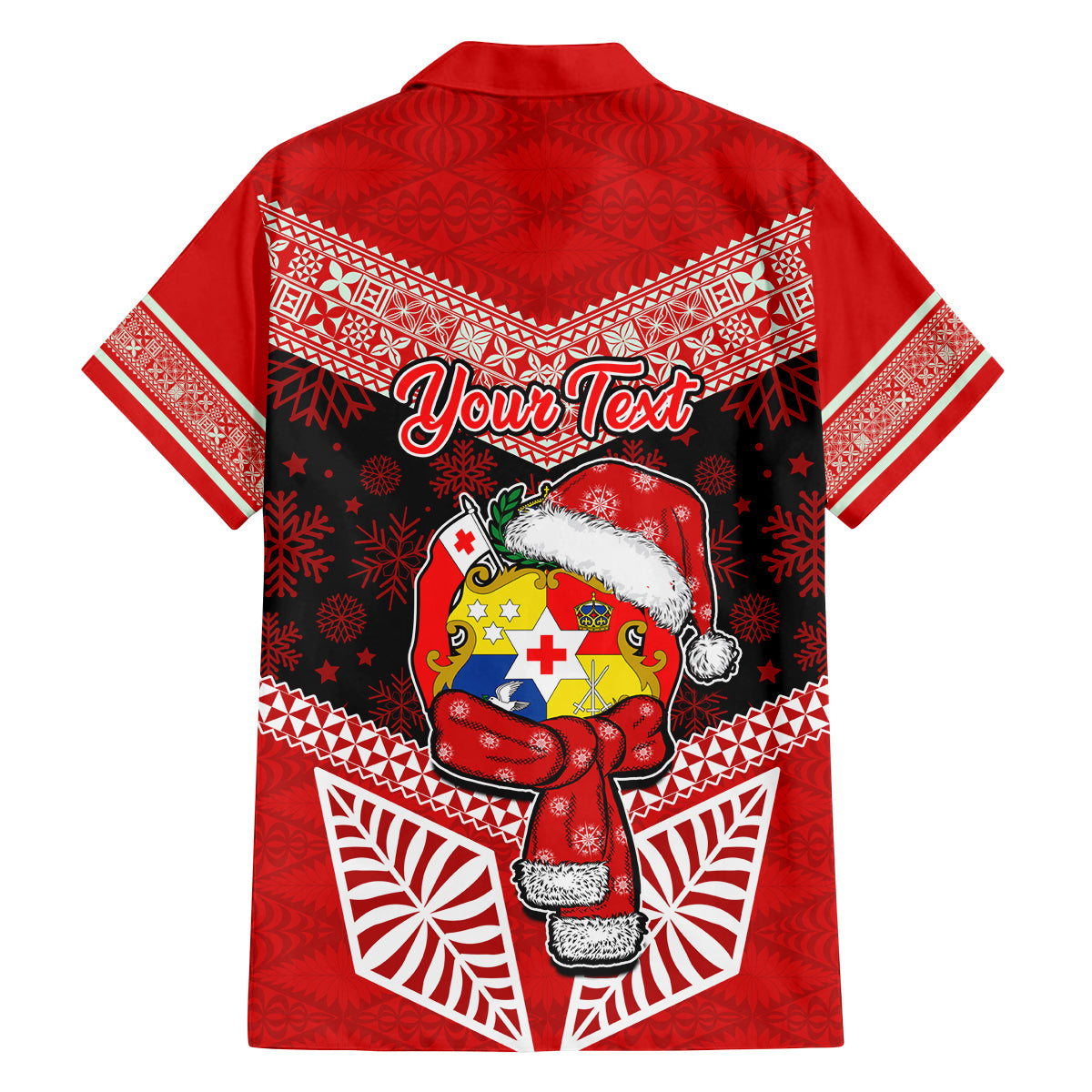 Personalised Tonga Christmas Family Matching Off Shoulder Long Sleeve Dress and Hawaiian Shirt Tongan Coat of Arms Santa With Ngatu Pattern Christmas Red Style LT03 - Polynesian Pride