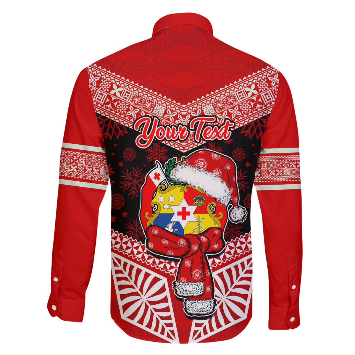 Personalised Tonga Christmas Family Matching Off Shoulder Maxi Dress and Hawaiian Shirt Tongan Coat of Arms Santa With Ngatu Pattern Christmas Red Style LT03 - Polynesian Pride