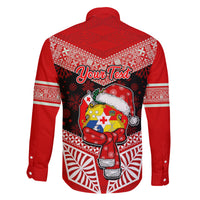 Personalised Tonga Christmas Family Matching Off Shoulder Maxi Dress and Hawaiian Shirt Tongan Coat of Arms Santa With Ngatu Pattern Christmas Red Style LT03 - Polynesian Pride