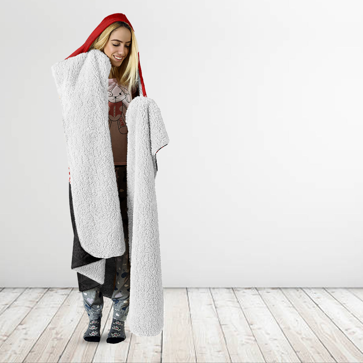 Personalised Tonga Christmas Hooded Blanket Tongan Coat of Arms Santa With Ngatu Pattern Christmas Red Style LT03 - Polynesian Pride