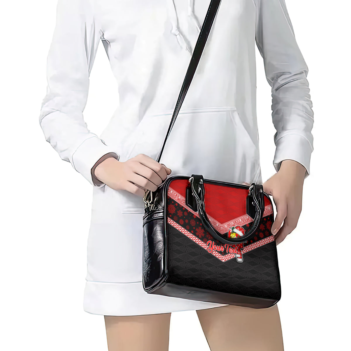 Personalised Tonga Christmas Shoulder Handbag Tongan Coat of Arms Santa With Ngatu Pattern Christmas Red Style LT03 - Polynesian Pride