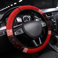Tonga Christmas Steering Wheel Cover Tongan Coat of Arms Santa With Ngatu Pattern Christmas Red Style LT03 Universal Fit Red - Polynesian Pride