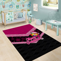 Tonga Christmas Area Rug Tongan Coat of Arms Santa With Ngatu Pattern Christmas Pink Style LT03 - Polynesian Pride