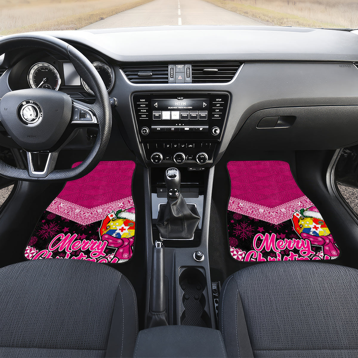 Tonga Christmas Car Mats Tongan Coat of Arms Santa With Ngatu Pattern Christmas Pink Style LT03 - Polynesian Pride