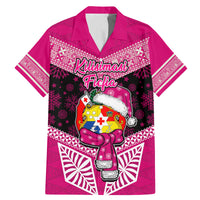 Tonga Christmas Family Matching Mermaid Dress and Hawaiian Shirt Tongan Coat of Arms Santa With Ngatu Pattern Christmas Pink Style LT03 Dad's Shirt - Short Sleeve Pink - Polynesian Pride