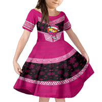 Tonga Christmas Kid Short Sleeve Dress Tongan Coat of Arms Santa With Ngatu Pattern Christmas Pink Style LT03 KID Pink - Polynesian Pride