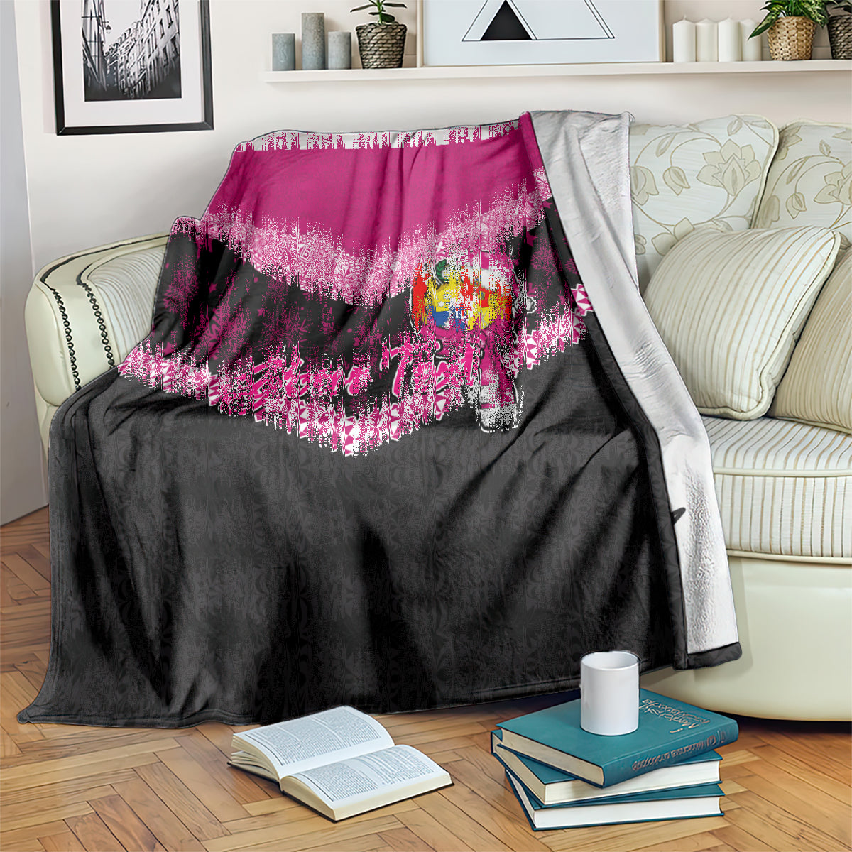 Personalised Tonga Christmas Blanket Tongan Coat of Arms Santa With Ngatu Pattern Christmas Pink Style LT03 - Polynesian Pride