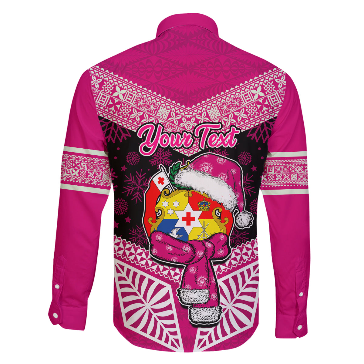 Personalised Tonga Christmas Family Matching Mermaid Dress and Hawaiian Shirt Tongan Coat of Arms Santa With Ngatu Pattern Christmas Pink Style LT03 - Polynesian Pride