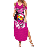 Personalised Tonga Christmas Family Matching Summer Maxi Dress and Hawaiian Shirt Tongan Coat of Arms Santa With Ngatu Pattern Christmas Pink Style LT03 Mom's Dress Pink - Polynesian Pride