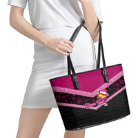 Personalised Tonga Christmas Leather Tote Bag Tongan Coat of Arms Santa With Ngatu Pattern Christmas Pink Style LT03 - Polynesian Pride