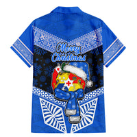 Tonga Christmas Family Matching Mermaid Dress and Hawaiian Shirt Tongan Coat of Arms Santa With Ngatu Pattern Christmas Blue Style LT03 - Polynesian Pride