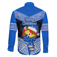 Tonga Christmas Family Matching Mermaid Dress and Hawaiian Shirt Tongan Coat of Arms Santa With Ngatu Pattern Christmas Blue Style LT03 - Polynesian Pride