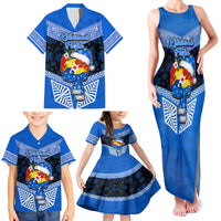 Tonga Christmas Family Matching Tank Maxi Dress and Hawaiian Shirt Tongan Coat of Arms Santa With Ngatu Pattern Christmas Blue Style LT03 - Polynesian Pride