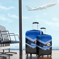 Tonga Christmas Luggage Cover Tongan Coat of Arms Santa With Ngatu Pattern Christmas Blue Style LT03 - Polynesian Pride