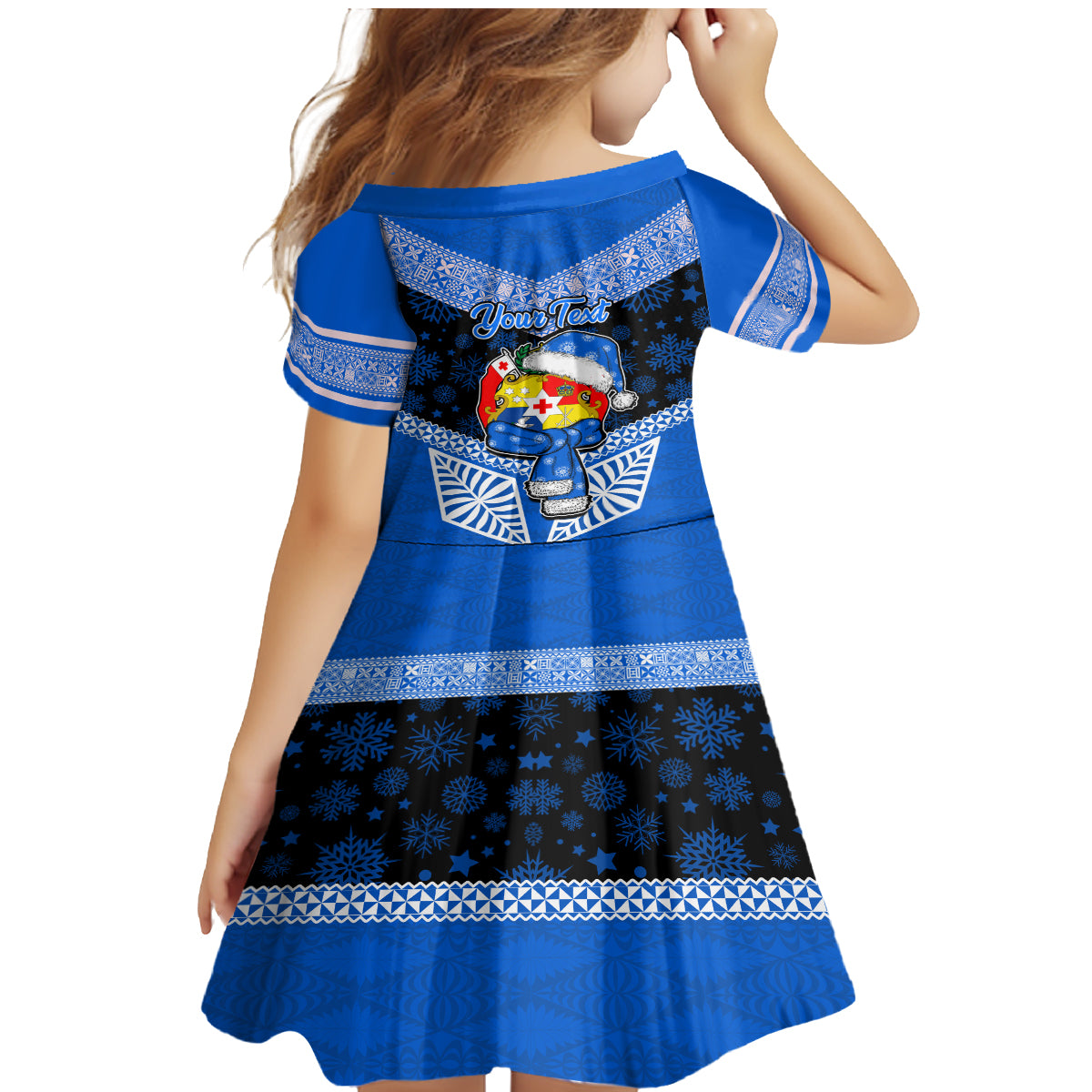 Personalised Tonga Christmas Family Matching Mermaid Dress and Hawaiian Shirt Tongan Coat of Arms Santa With Ngatu Pattern Christmas Blue Style LT03 - Polynesian Pride