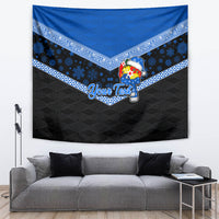 Personalised Tonga Christmas Tapestry Tongan Coat of Arms Santa With Ngatu Pattern Christmas Blue Style LT03 - Polynesian Pride