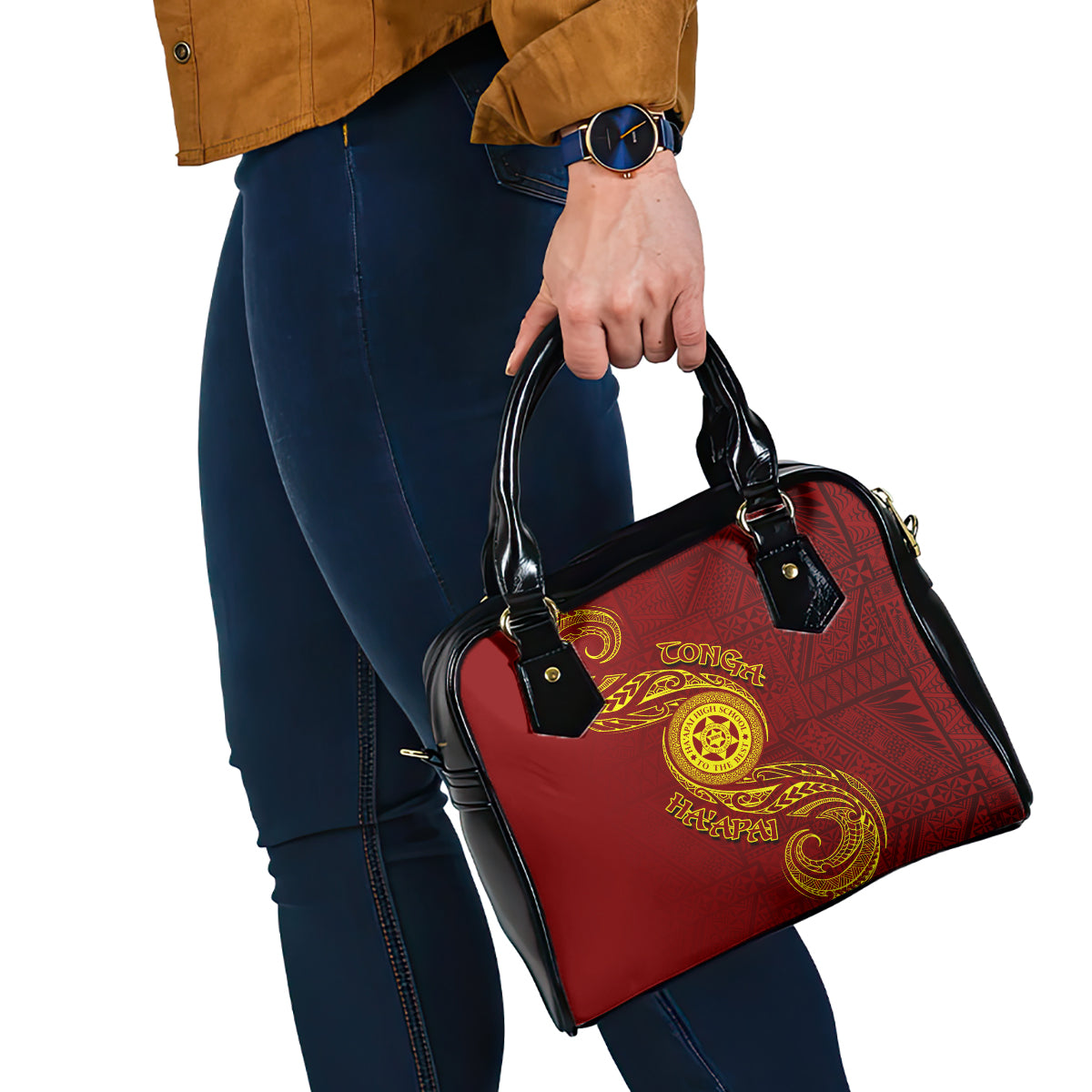 Tonga Ha'apai High School Shoulder Handbag Ngatu and Maori Ethnic Tribal Pattern LT03 - Polynesian Pride
