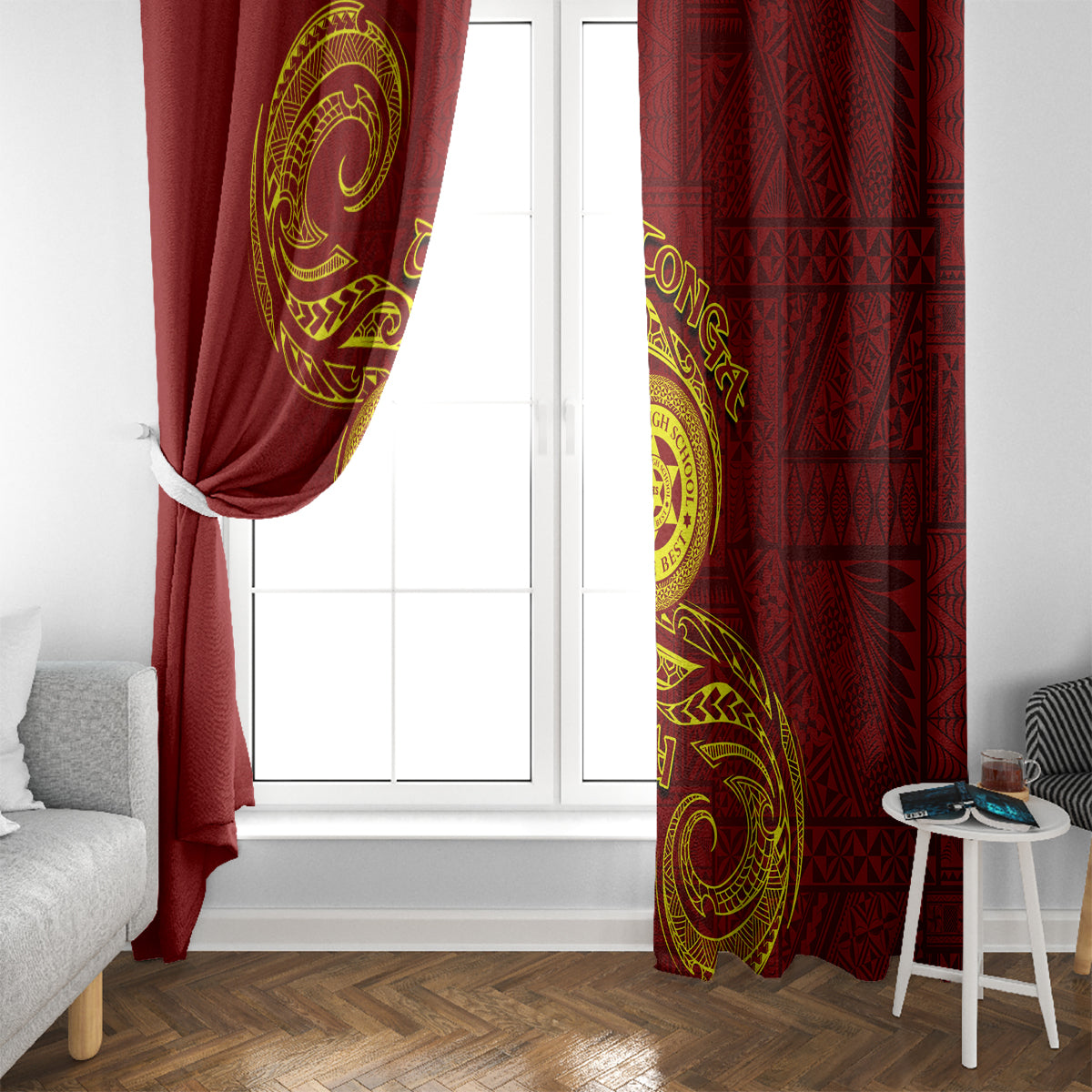 Tonga Ha'apai High School Window Curtain Ngatu and Maori Ethnic Tribal Pattern LT03 - Polynesian Pride