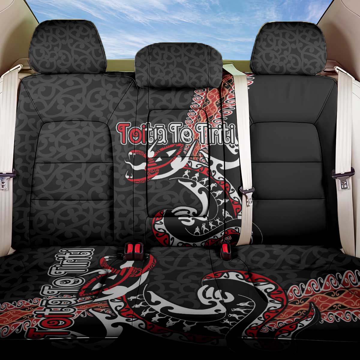 Aotearoa Toitu Te Tiriti Back Car Seat Cover Maori Taniwha Haka - Honour the Treaty LT03 One Size Black - Polynesian Pride
