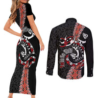 Aotearoa Toitu Te Tiriti Couples Matching Short Sleeve Bodycon Dress and Long Sleeve Button Shirt Maori Taniwha Haka - Honour the Treaty LT03 - Polynesian Pride