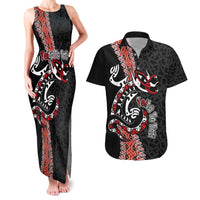 Aotearoa Toitu Te Tiriti Couples Matching Tank Maxi Dress and Hawaiian Shirt Maori Taniwha Haka - Honour the Treaty LT03 Black - Polynesian Pride
