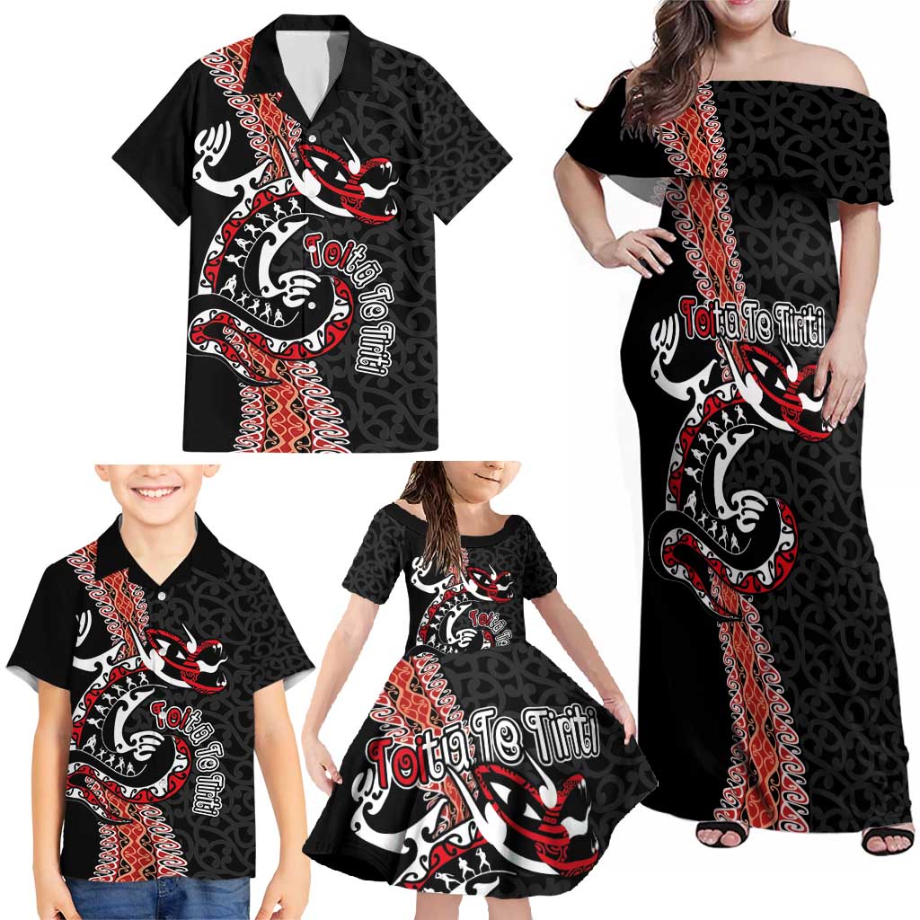 Aotearoa Toitu Te Tiriti Family Matching Off Shoulder Maxi Dress and Hawaiian Shirt Maori Taniwha Haka - Honour the Treaty LT03 - Polynesian Pride