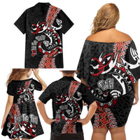 Aotearoa Toitu Te Tiriti Family Matching Off Shoulder Short Dress and Hawaiian Shirt Maori Taniwha Haka - Honour the Treaty LT03 - Polynesian Pride