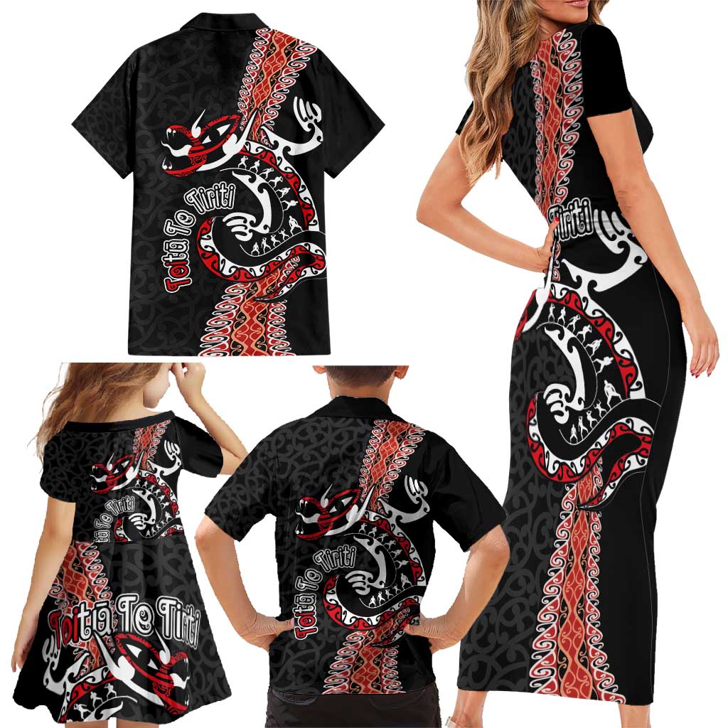 Aotearoa Toitu Te Tiriti Family Matching Short Sleeve Bodycon Dress and Hawaiian Shirt Maori Taniwha Haka - Honour the Treaty LT03 - Polynesian Pride