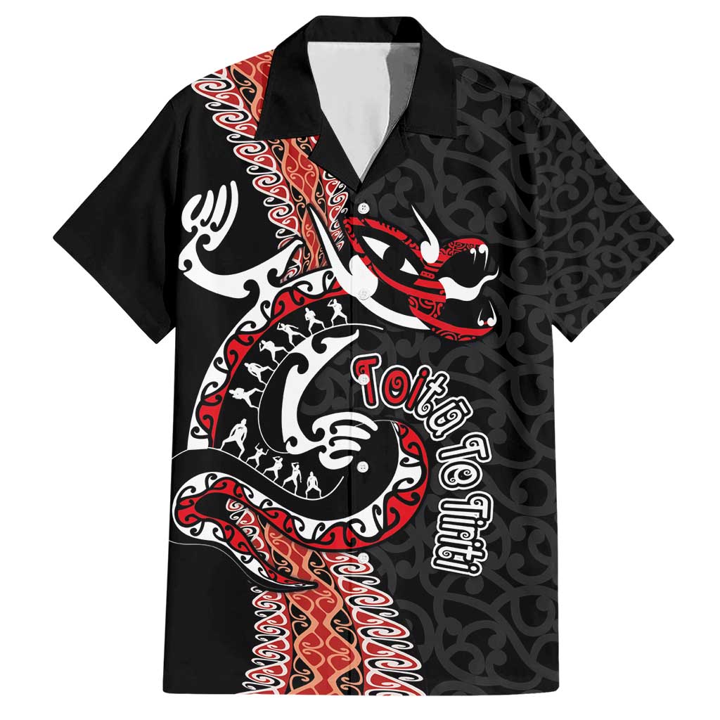 Aotearoa Toitu Te Tiriti Family Matching Short Sleeve Bodycon Dress and Hawaiian Shirt Maori Taniwha Haka - Honour the Treaty LT03 Dad's Shirt - Short Sleeve Black - Polynesian Pride