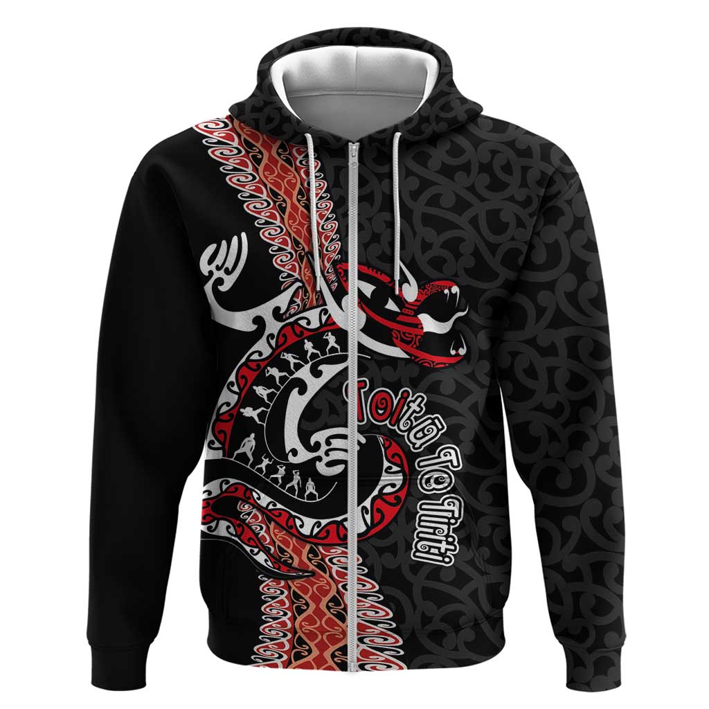 Aotearoa Toitu Te Tiriti Hoodie Maori Taniwha Haka - Honour the Treaty LT03 Zip Hoodie Black - Polynesian Pride