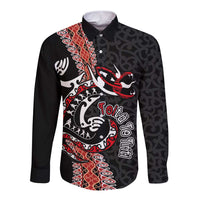 Aotearoa Toitu Te Tiriti Long Sleeve Button Shirt Maori Taniwha Haka - Honour the Treaty LT03 Unisex Black - Polynesian Pride