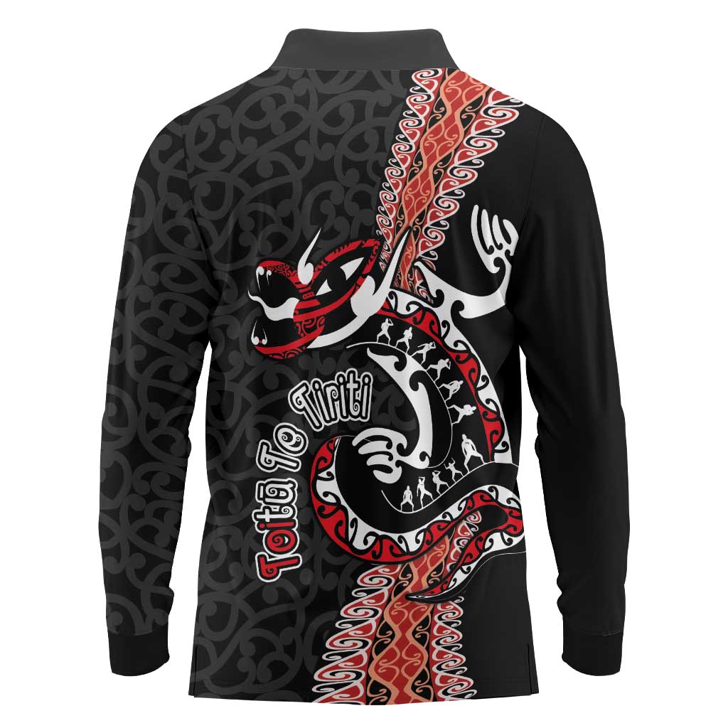 Aotearoa Toitu Te Tiriti Long Sleeve Polo Shirt Maori Taniwha Haka - Honour the Treaty LT03 - Polynesian Pride